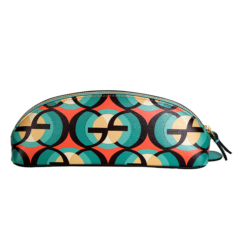 NEW $410 GUCCI Aqua Pink Black Demetra MOD GG Cascade Pencil CASE TRAVEL POUCH