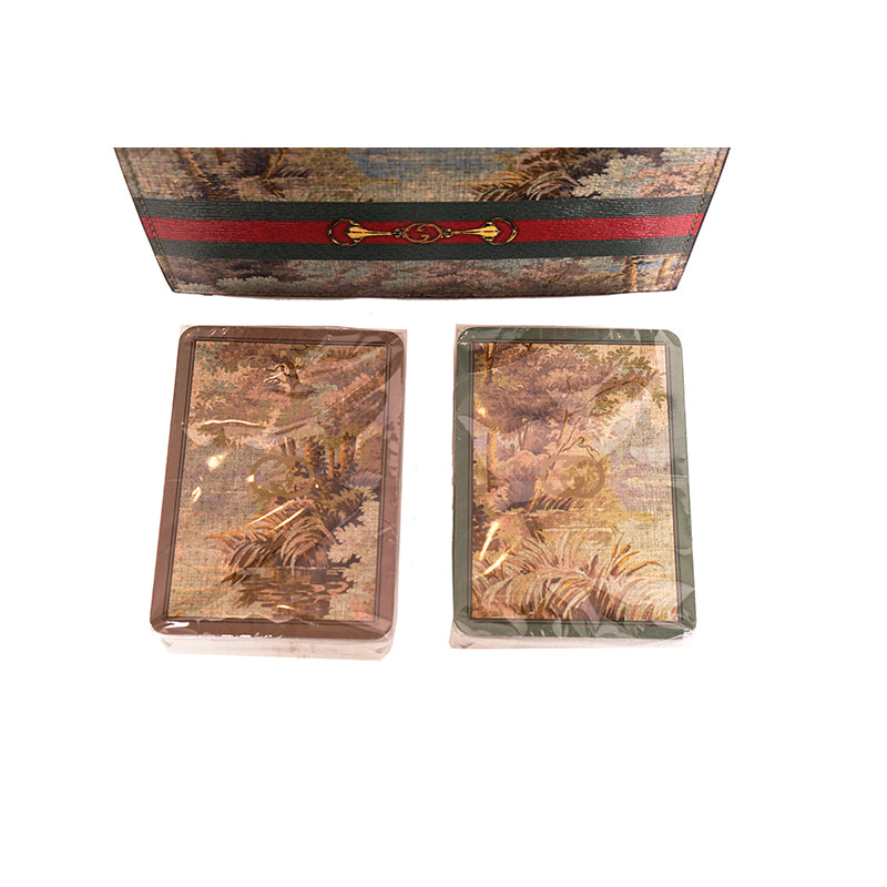 NEW $590 GUCCI Radura Print Demetra Fabric GG PLAYING CARDS & CASE w/ 2 DECKS