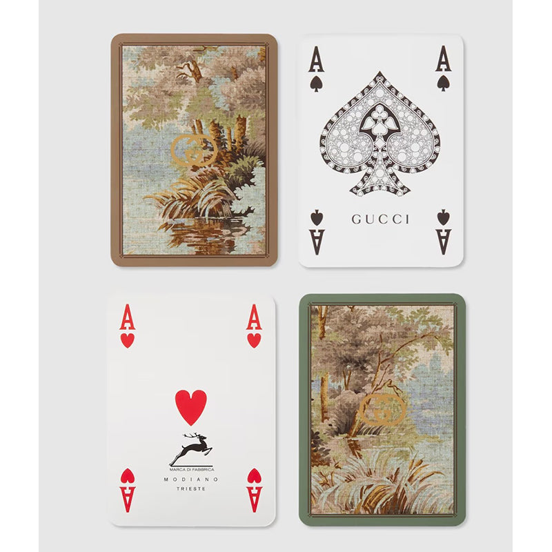 NEW $590 GUCCI Radura Print Demetra Fabric GG PLAYING CARDS & CASE w/ 2 DECKS