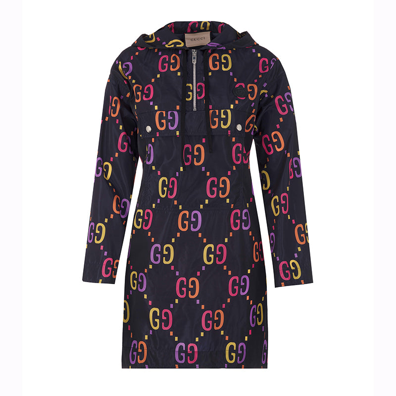 36 NEW $2,600 GUCCI Womans Blue JUMBO GG PRINT Anorak PULLOVER JACKET MINI DRESS