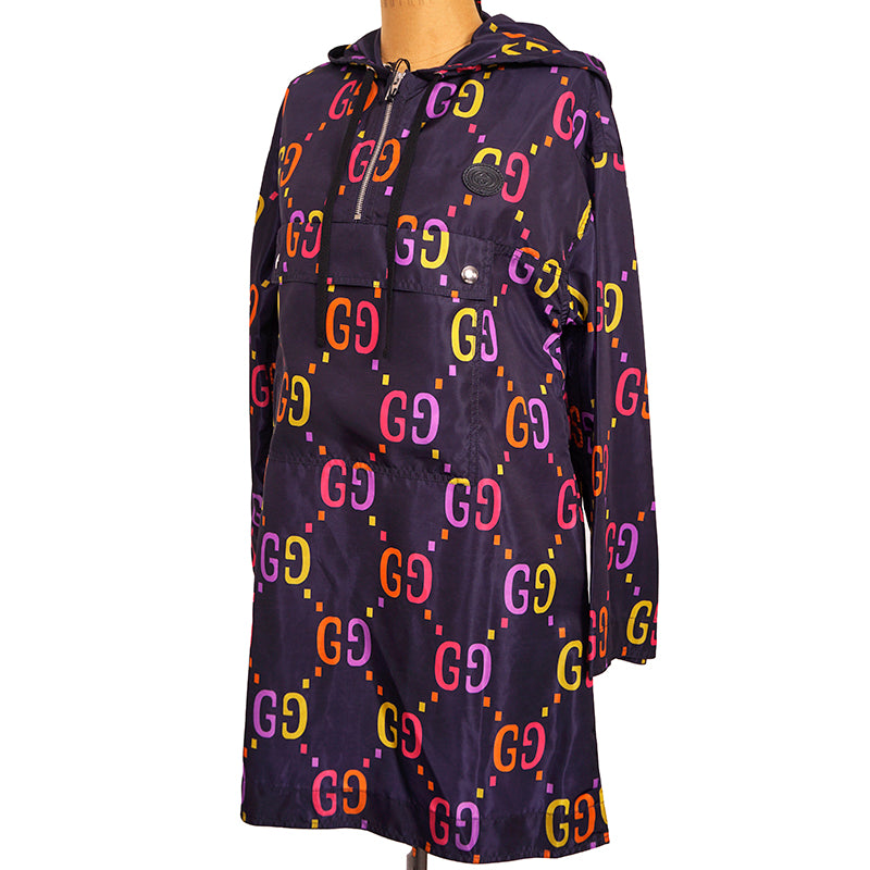 36 NEW $2,600 GUCCI Womans Blue JUMBO GG PRINT Anorak PULLOVER JACKET MINI DRESS