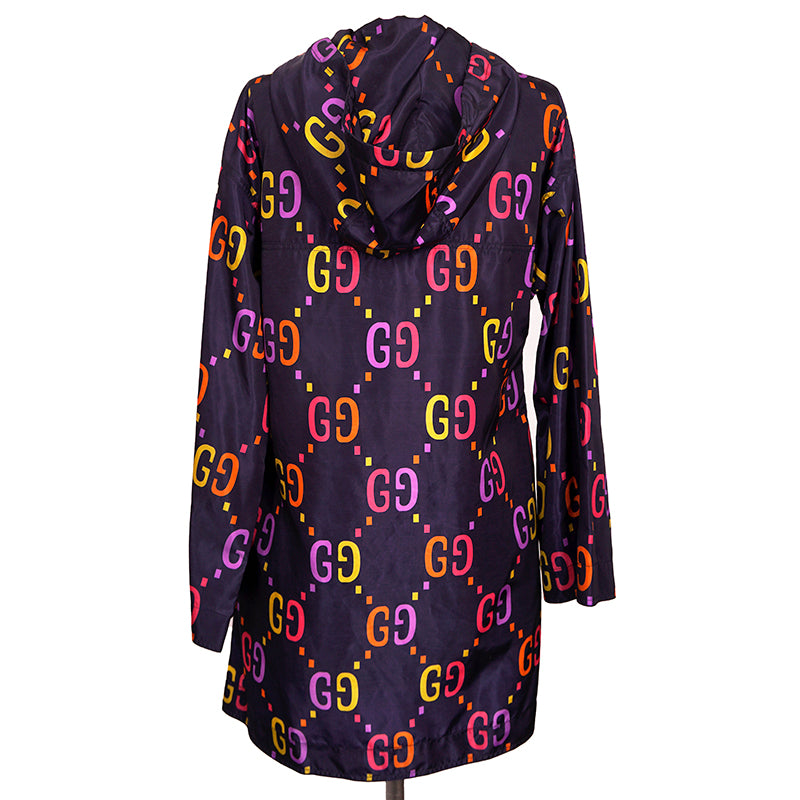 36 NEW $2,600 GUCCI Womans Blue JUMBO GG PRINT Anorak PULLOVER JACKET MINI DRESS