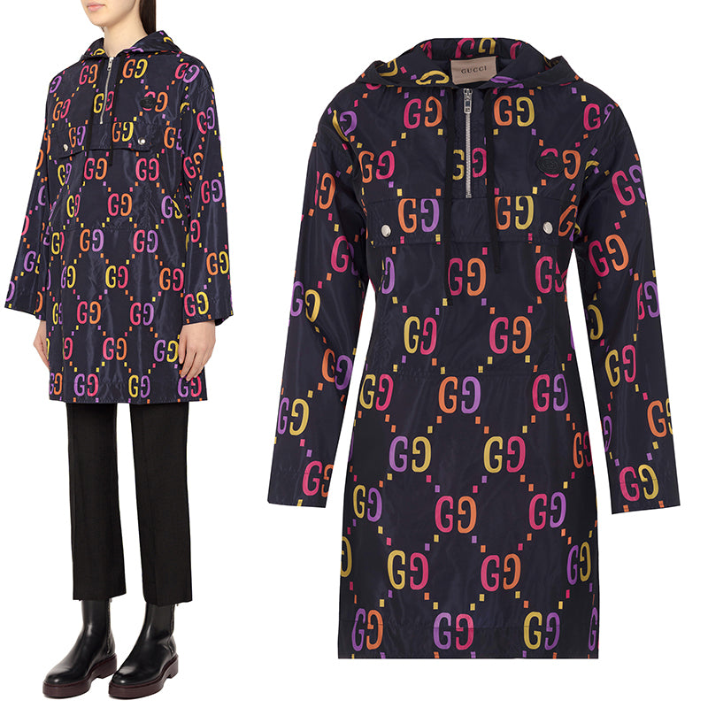 36 NEW $2,600 GUCCI Womans Blue JUMBO GG PRINT Anorak PULLOVER JACKET MINI DRESS