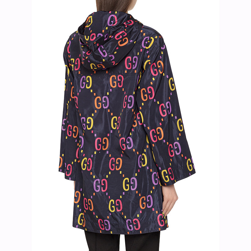 36 NEW $2,600 GUCCI Womans Blue JUMBO GG PRINT Anorak PULLOVER JACKET MINI DRESS
