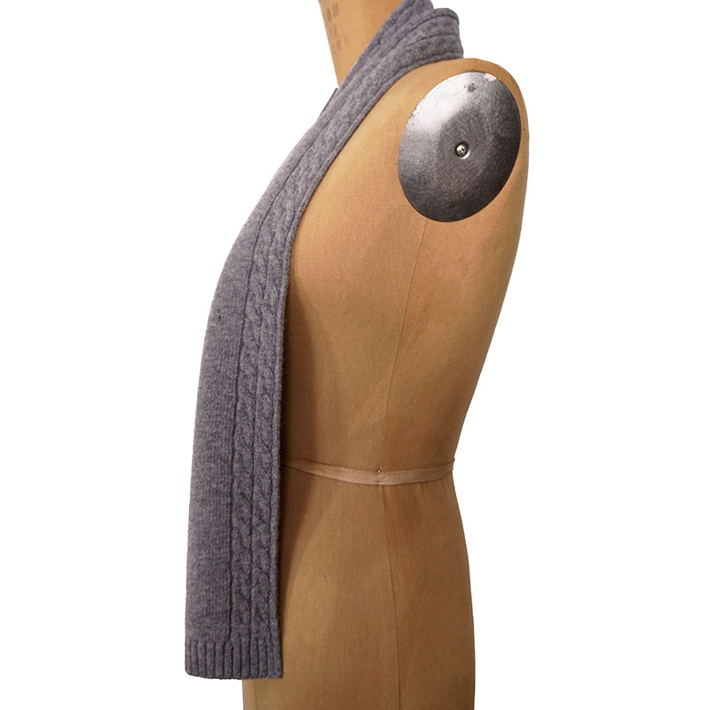 NEW $395 GUCCI Gray Heather 100% Wool CABLE KNIT RED GG LOGO 55" Long SCARF NWT