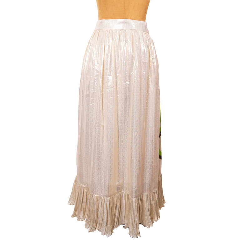 sz XS NEW $2800 GUCCI Gold Silk Ruffled Metallic GG RABBIT LUNAR YEAR Wrap SKIRT