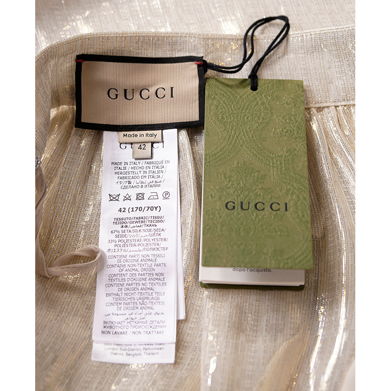 sz XS NEW $2800 GUCCI Gold Silk Ruffled Metallic GG RABBIT LUNAR YEAR Wrap SKIRT