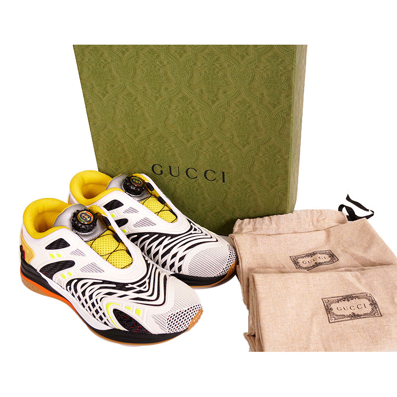 37 NEW $890 GUCCI Woman's White Yellow ULTRAPACE R Trainer GG Logo SNEAKERS NIB