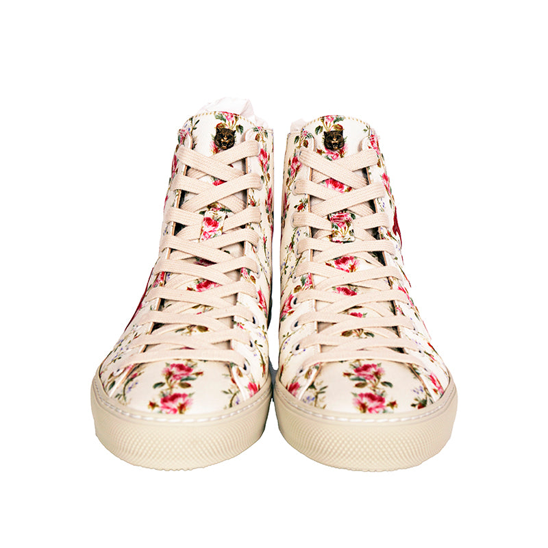 37 NEW $795 GUCCI Ivory FLORAL Rose BLIND FOR LOVE Logo Cat HIGH-TOP SNEAKERS