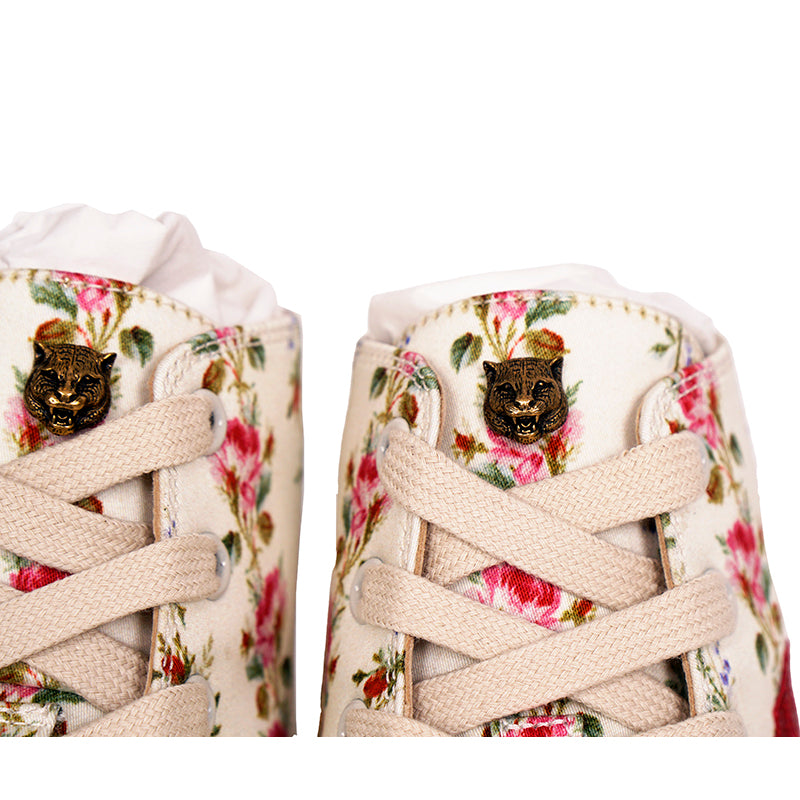 37 NEW $795 GUCCI Ivory FLORAL Rose BLIND FOR LOVE Logo Cat HIGH-TOP SNEAKERS