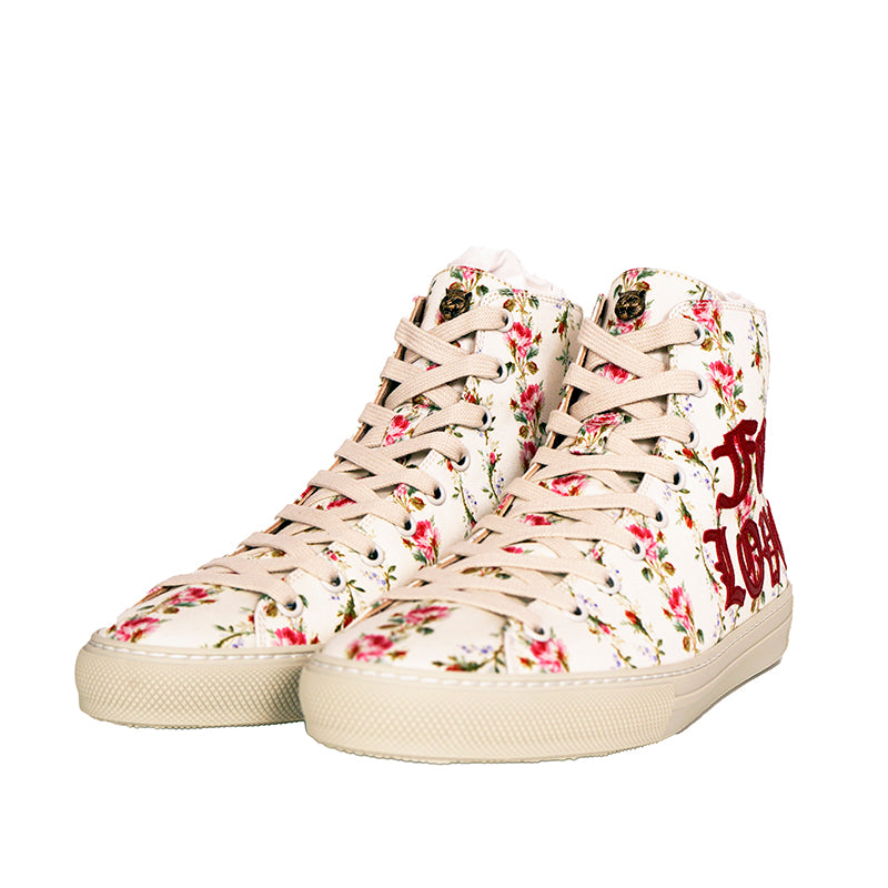37 NEW $795 GUCCI Ivory FLORAL Rose BLIND FOR LOVE Logo Cat HIGH-TOP SNEAKERS
