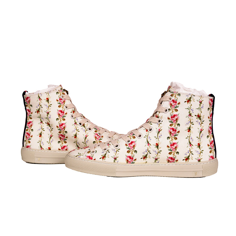 37 NEW $795 GUCCI Ivory FLORAL Rose BLIND FOR LOVE Logo Cat HIGH-TOP SNEAKERS