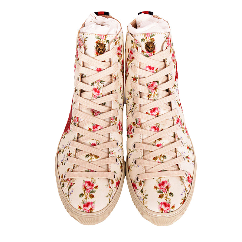 37 NEW $795 GUCCI Ivory FLORAL Rose BLIND FOR LOVE Logo Cat HIGH-TOP SNEAKERS