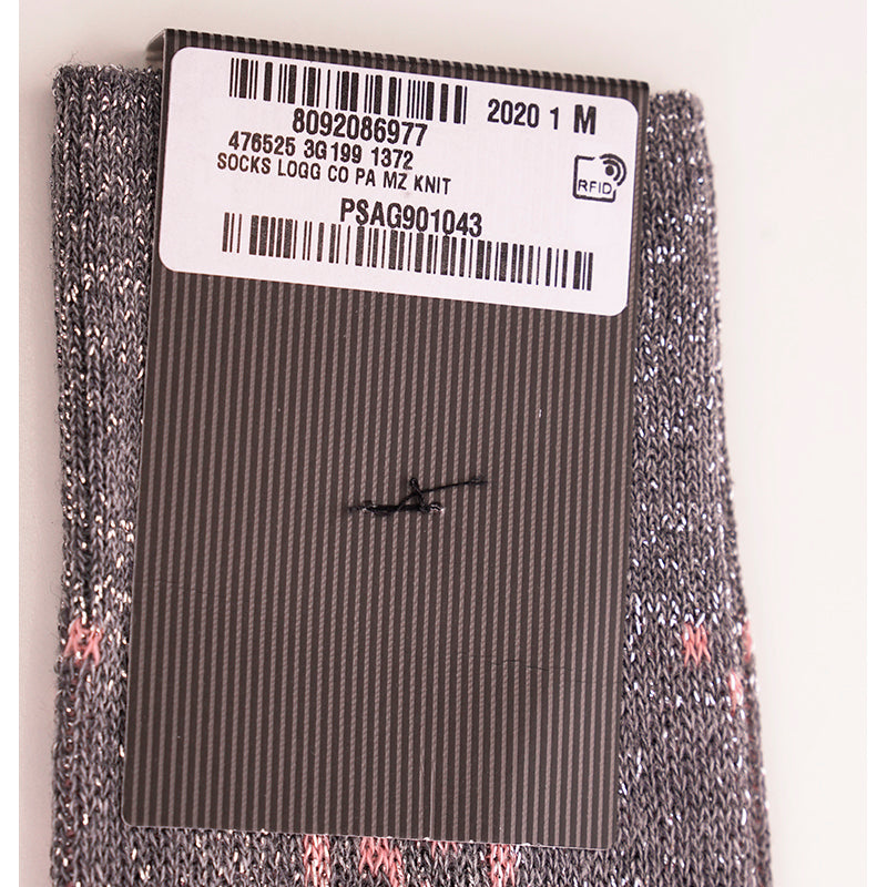 sz M NEW $290 GUCCI Woman's Gray w/ PINK GG Logo Lame' Cotton Calf SOCKS & DUSTBAG
