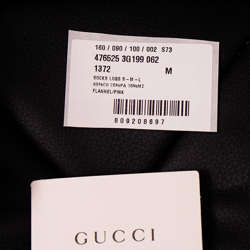 sz M NEW $290 GUCCI Woman's Gray w/ PINK GG Logo Lame' Cotton Calf SOCKS & DUSTBAG