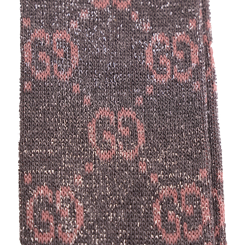 S NEW $290 GUCCI Woman's Gray w/ PINK GG Logo Lame' Cotton Calf SOCKS & DUSTBAG
