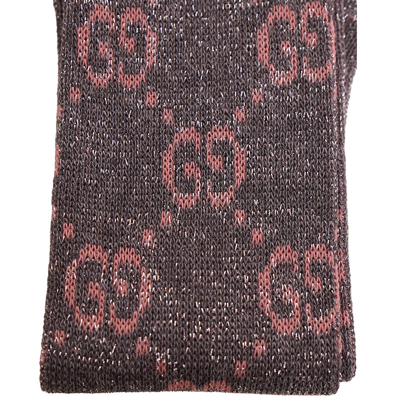 S NEW $290 GUCCI Woman's Gray w/ PINK GG Logo Lame' Cotton Calf SOCKS & DUSTBAG