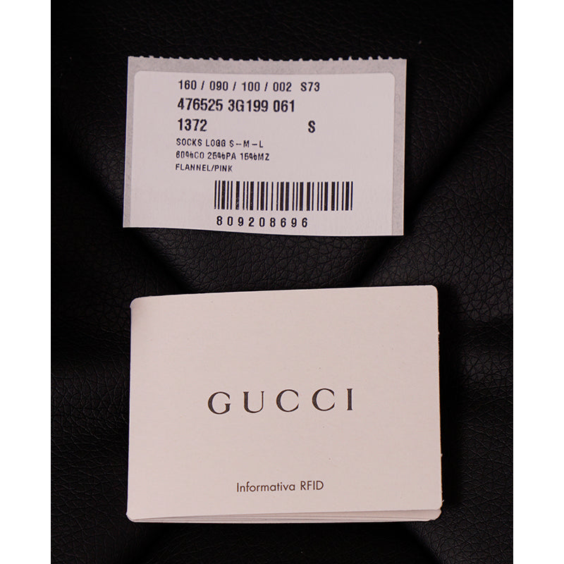 S NEW $290 GUCCI Woman's Gray w/ PINK GG Logo Lame' Cotton Calf SOCKS & DUSTBAG
