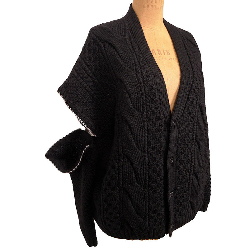 XS NEW $1900 GUCCI Men Chunky Cable Knit REMOVABLE SLEEVES Wool SWEATER CARDIGAN