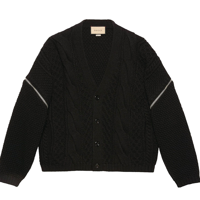XS NEW $1900 GUCCI Men Chunky Cable Knit REMOVABLE SLEEVES Wool SWEATER CARDIGAN