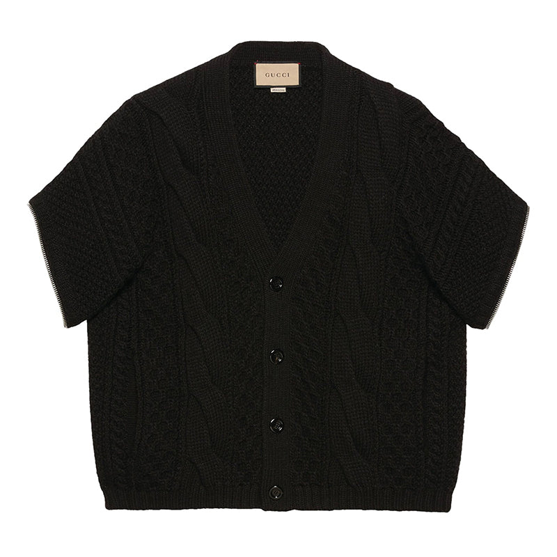 XS NEW $1900 GUCCI Men Chunky Cable Knit REMOVABLE SLEEVES Wool SWEATER CARDIGAN