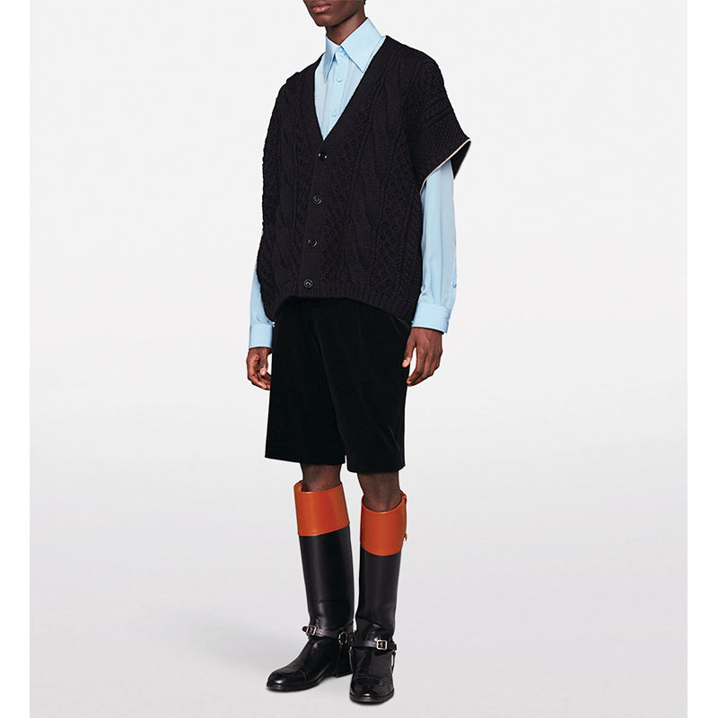 XS NEW $1900 GUCCI Men Chunky Cable Knit REMOVABLE SLEEVES Wool SWEATER CARDIGAN