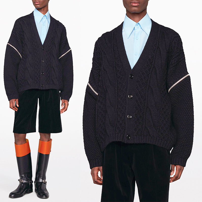 XS NEW $1900 GUCCI Men Chunky Cable Knit REMOVABLE SLEEVES Wool SWEATER CARDIGAN