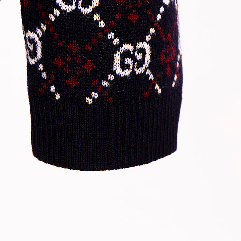 sz S NEW $1100 GUCCI Men's Blue RED WHITE GG LOGO V Neck Pull-Over KNIT SWEATER