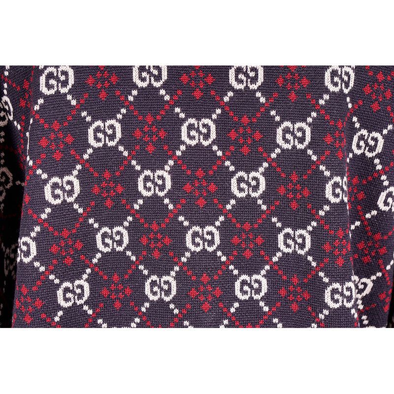 sz S NEW $1100 GUCCI Men's Blue RED WHITE GG LOGO V Neck Pull-Over KNIT SWEATER