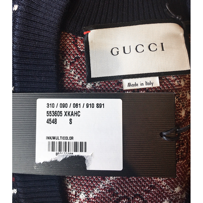 sz S NEW $1100 GUCCI Men's Blue RED WHITE GG LOGO V Neck Pull-Over KNIT SWEATER
