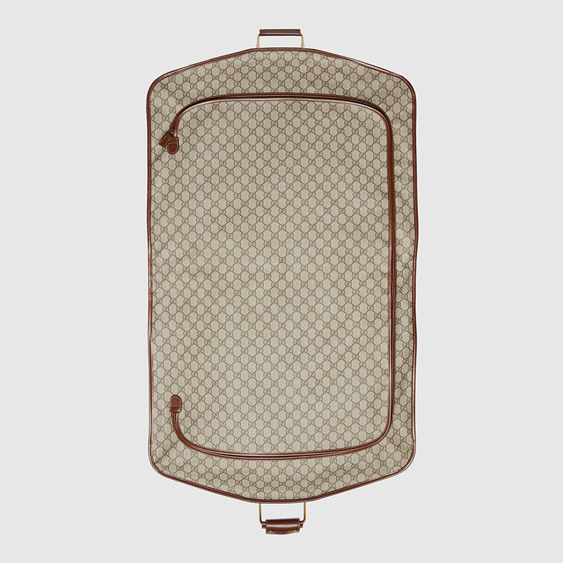 NEW $3980 GUCCI Brown GG Coated Canvas Leather Trim GARMENT BAG HANGER LOCK KEY