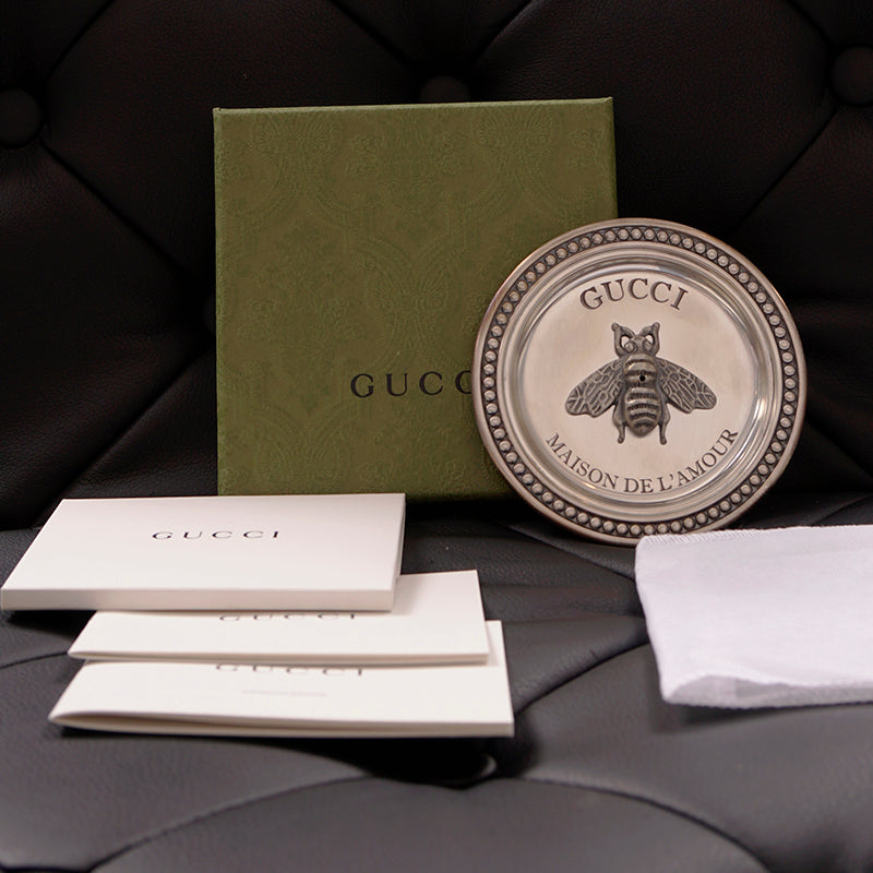 NEW $360 GUCCI Silver Tone Brass LOGO BEE Metal Incense Burner TRINKET PLATE
