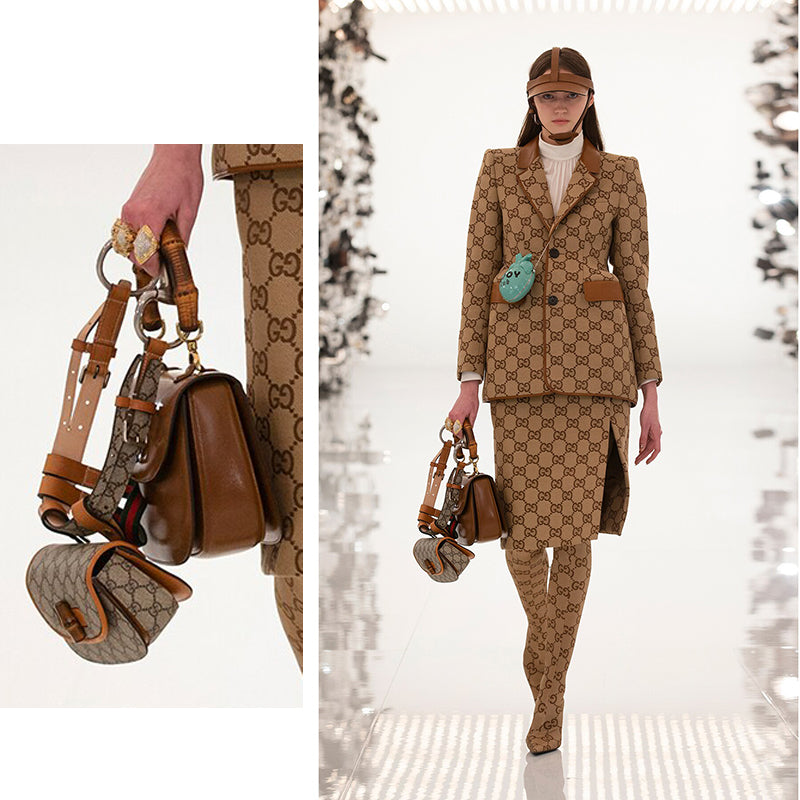 NEW $3,400 GUCCI RUNWAY Coated Canvas & Leather BAMBOO 1947 Mini 2-WAY BELT BAG