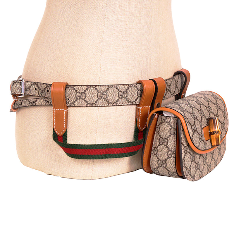 NEW $3,400 GUCCI RUNWAY Coated Canvas & Leather BAMBOO 1947 Mini 2-WAY BELT BAG
