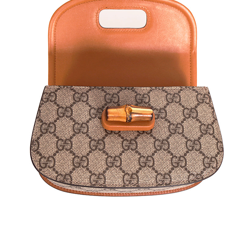 NEW $3,400 GUCCI RUNWAY Coated Canvas & Leather BAMBOO 1947 Mini 2-WAY BELT BAG