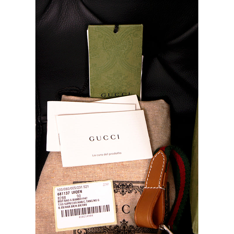 NEW $3,400 GUCCI RUNWAY Coated Canvas & Leather BAMBOO 1947 Mini 2-WAY BELT BAG