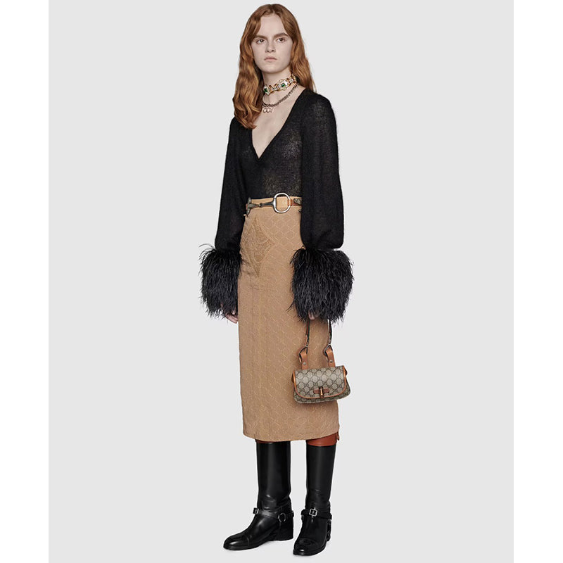 NEW $3,400 GUCCI RUNWAY Coated Canvas & Leather BAMBOO 1947 Mini 2-WAY BELT BAG
