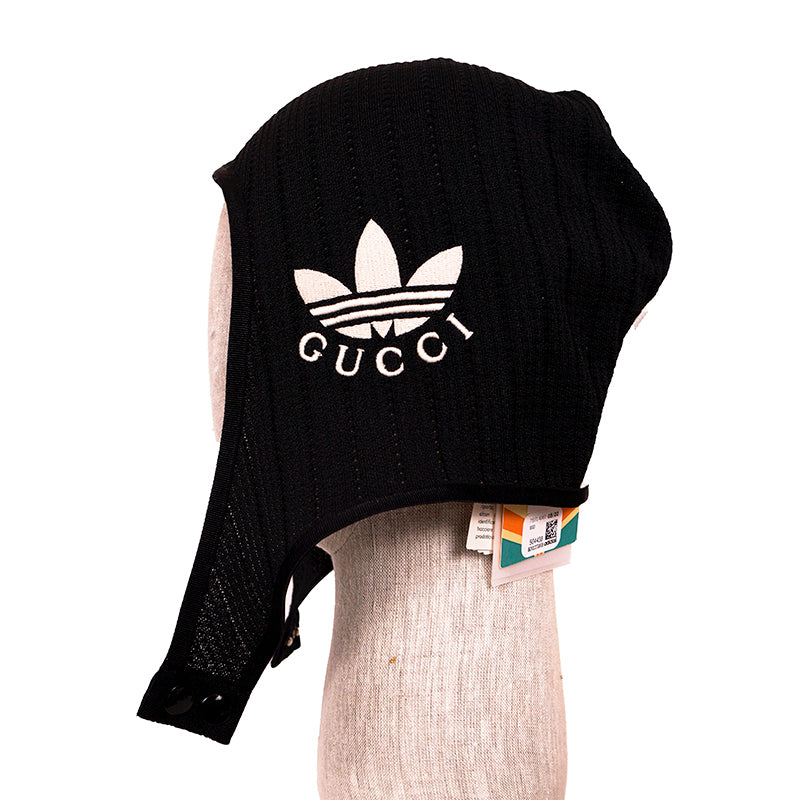 sz S NEW $450 GUCCI x ADIDAS Black Knit LOGO Swimming Hood Style Balaclava HAT