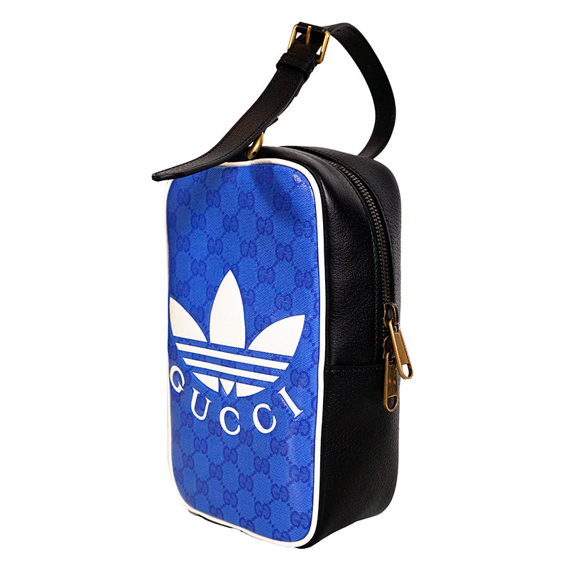 NEW $2025 GUCCI x ADIDAS Blue GG Supreme Crystal Coated Canvas Top Handle BAG