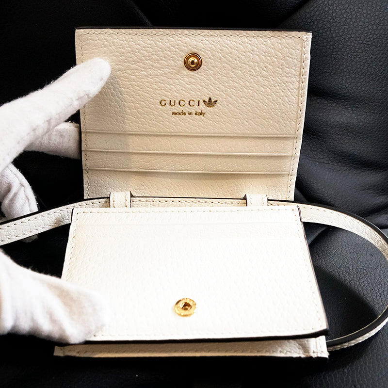 NEW $895 GUCCI Adidas Collab White Leather 1955 Horsebit CARD HOLDER MINI BAG