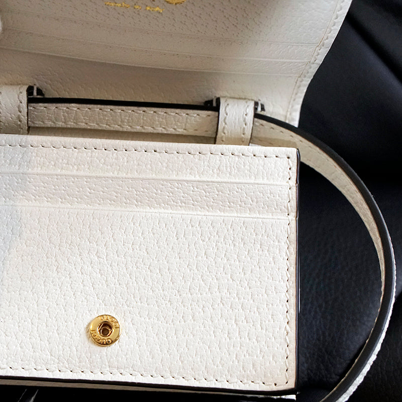 NEW $895 GUCCI Adidas Collab White Leather 1955 Horsebit CARD HOLDER MINI BAG