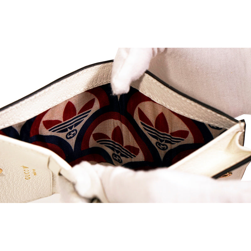 NEW $895 GUCCI Adidas Collab White Leather 1955 Horsebit CARD HOLDER MINI BAG