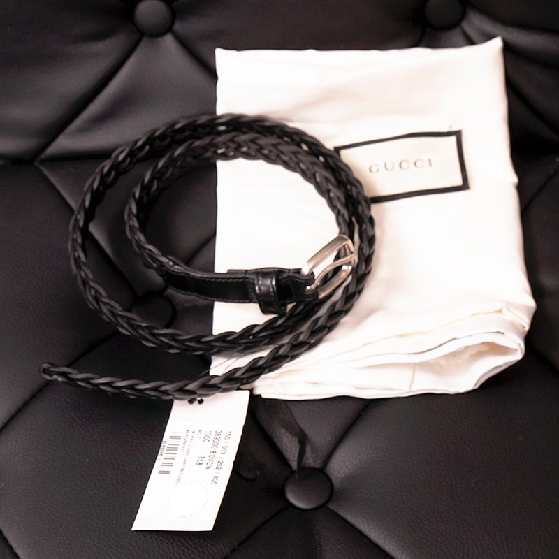 Sz 34/85 NEW $465 GUCCI RUNWAY Black Leather HAND BRAIDED Hip WAIST BELT Dustbag