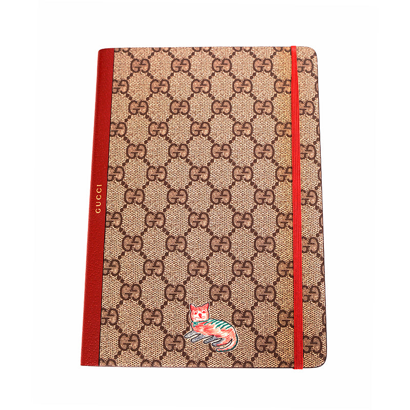 NEW $260 GUCCI Whimsy DERPY CAT GG Supreme Coated Canvas Stationery NOTEBOOK NWT