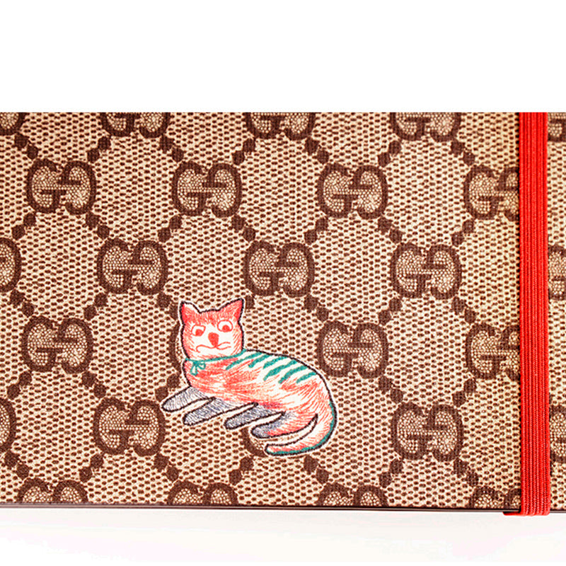 NEW $260 GUCCI Whimsy DERPY CAT GG Supreme Coated Canvas Stationery NOTEBOOK NWT