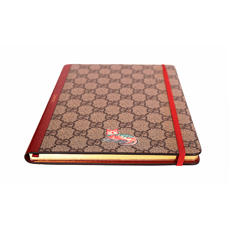 NEW $260 GUCCI Whimsy DERPY CAT GG Supreme Coated Canvas Stationery NOTEBOOK NWT