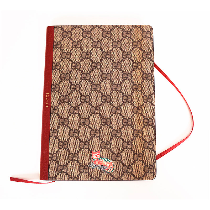 NEW $260 GUCCI Whimsy DERPY CAT GG Supreme Coated Canvas Stationery NOTEBOOK NWT