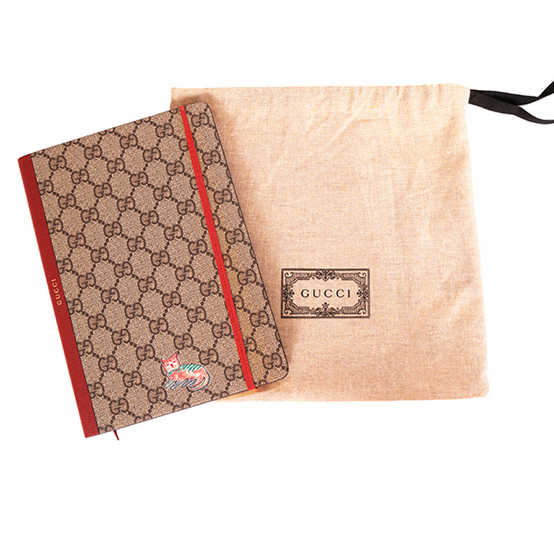NEW $260 GUCCI Whimsy DERPY CAT GG Supreme Coated Canvas Stationery NOTEBOOK NWT