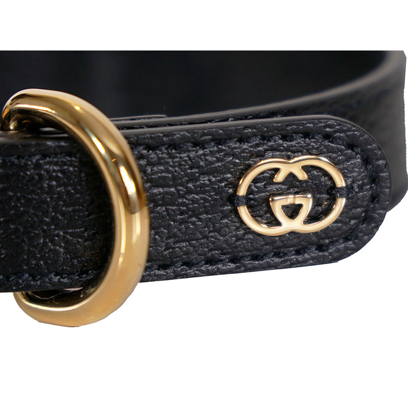 NEW $480 GUCCI Black Demetra Leather GOLD GG Logo PET Cat/Dog 100cm LEASH NIB