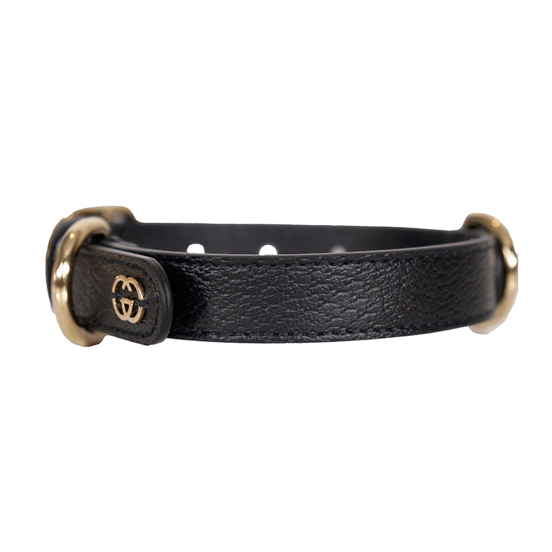 NEW $480 GUCCI Black Demetra Leather GOLD GG Logo PET Cat/Dog 100cm LEASH NIB